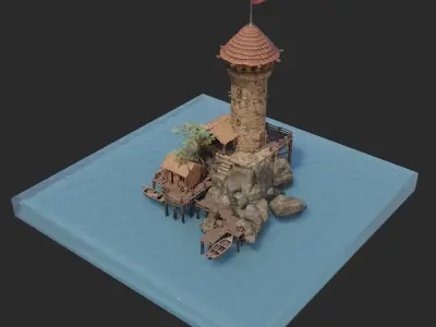 Gameready Moduler Sea Tower  Low-poly 3D model