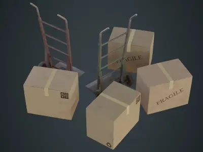 Hand Truck And Boxes 1B Low-poly 3D model