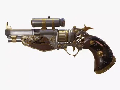 Low-poly Steampunk Revolver Low-poly 3D model