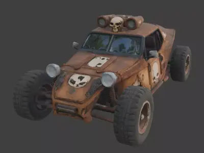 Post-Apocalyptic Raider Skull Buggy 3d Low-poly 3D model