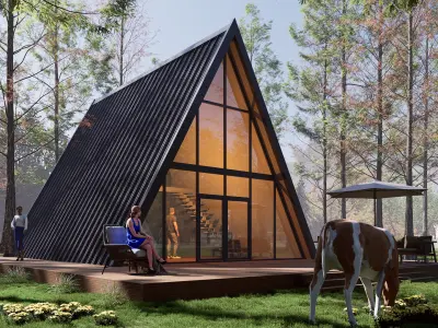 A frame house Low-poly 3D model
