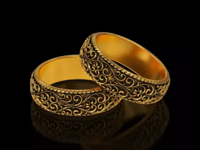 Men Antique floral carvings eternity band Ring v3 3D print model