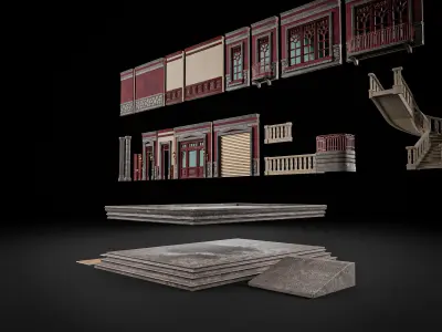 MODULAR BUILDING WITH INTERIOR KITBASH 05 Low-poly 3D model