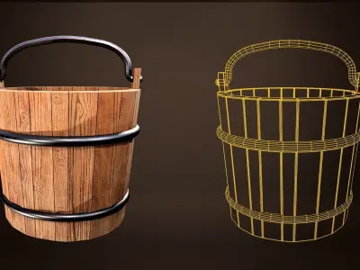 Wooden cart and game assets with PBR texturing Low-poly 3D model