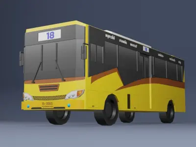 Yellow Thai bus Low poly v06 Low-poly 3D model