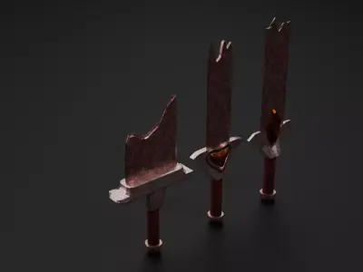 3 stylized rusted broken swords Game-ready Low-poly Low-poly 3D model