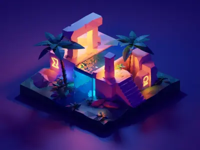 Cartoon Ancient Ruin night 3D model