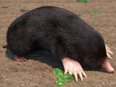 Mole Animal Fur Rigged 3D model