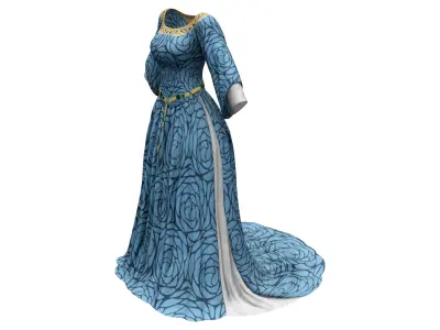 14th Century Renaissance Frippery Long Gown Dress  Low-poly 3D model