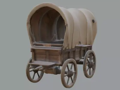 Low-Poly Desert Wagon with Lanterns  Game Ready Asset Low-poly 3D model
