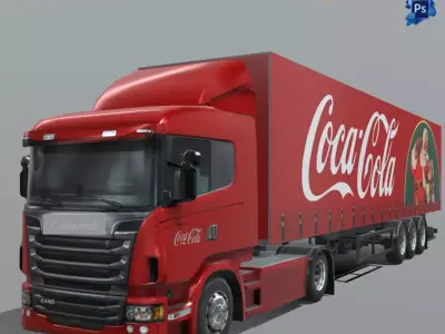 Truck with trailer CocaCola Livery Low-poly 3D model