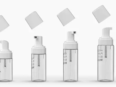 Mockup Four Transparent Airless Pump Bottles Set 3D model