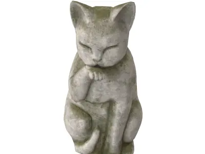 Grooming cat stone statues Low-poly 3D model