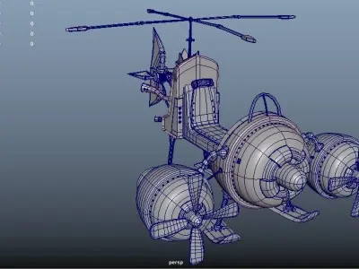 Airship helicopter with propellers 3D model