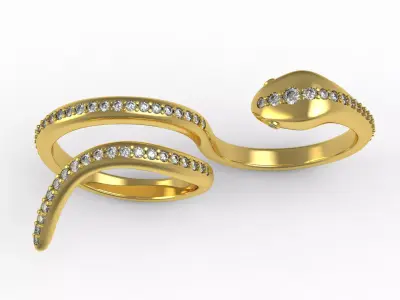 Antique Snake Diamond Two Finger Ring 3D print model