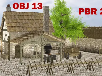 Medieval House Fantasy W2 PBR GameReady Low-poly 3D Model Low-poly 3D model