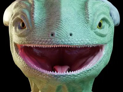 Reptile dinosaur character with green scales 3D model