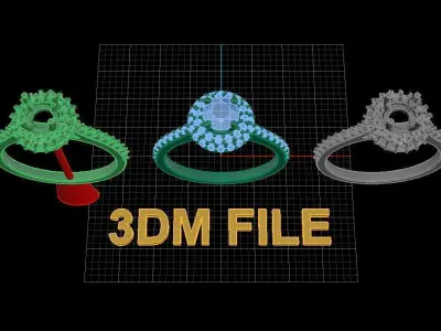 Dome Diamond Halo Flush Band Engagement Ring 3D print model