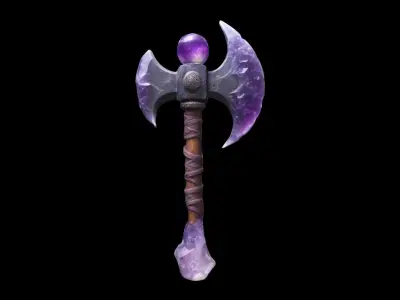 Crystal Axe With A Rough Stone Holding A Huge Magical Purple Orb 3D model