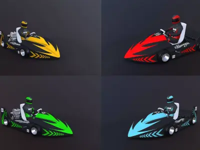 4LowPolyKartsWithPlayerPack 3 go kart Low-poly 3D model