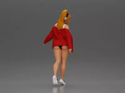 Girl lets her  jacket slip embracing freedom rhythm grace 3D print model