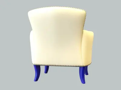 Vintage Chair Ivory Leather Upholstery NavyBlue Legs 3D model