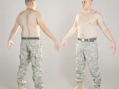 Shirtless military man in A-pose 327 Low-poly 3D model
