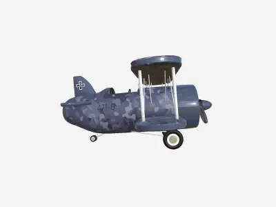 Airplane Cartoon A10 Blue Camouflage - Classic Aircraft Low-poly 3D model