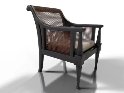 Dark Ash Cane Bergere Chair Low-poly 3D model