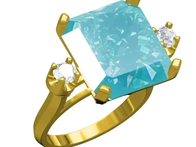 Antique Large Emerald Stone and Round Diamond Cathedral Ring 3D print model
