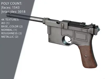 German Military Pistol WW Game-Ready  Free low-poly 3D model