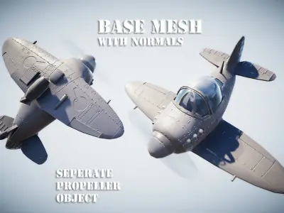 Low poly Spitfire PBR fighter planes flying in sky Low-poly 3D model