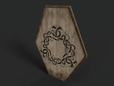 Slavic diamond-shaped shield painted uroboros symbol Low-poly 3D model