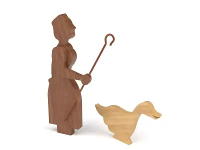 Wooden toy shepherdess 3D model