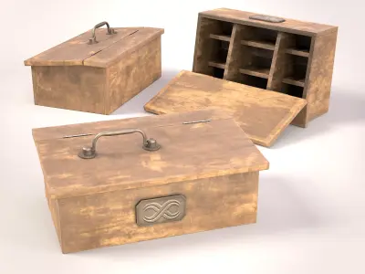 Vintage wooden secretary box Low-poly 3D model