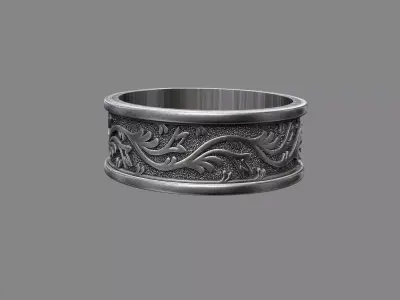 Ornatate Floral Leaf wedding band ring 3D print model