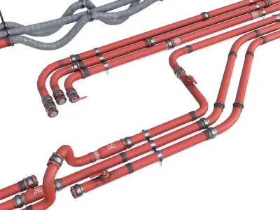 Modular Pipes - Industrial Painted Red Low-poly 3D model