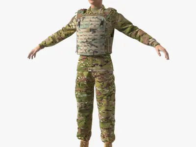 Female Soldier Wearing Bulletproof Vest 3D model