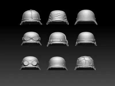 helmets group of silver shoes 3D print model