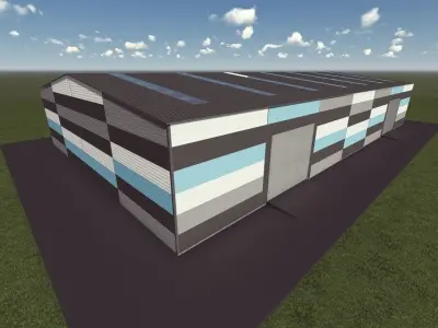 Warehouse industrial building with stripes Low-poly 3D model