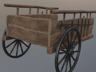 tumbrel wooden cart with wheels 3D model
