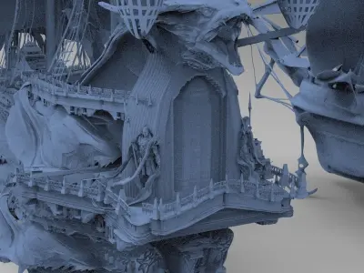 Manowar Fantasy Ship with Frigate Ship 3D model