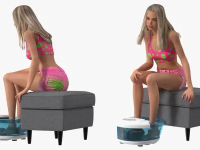 Young Woman with MaxKare Spa Foot Bath Massager Rigged for Maya 3D model