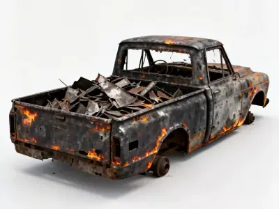 Burnt-Out Pickup Truck 3D Model Low-poly 3D model