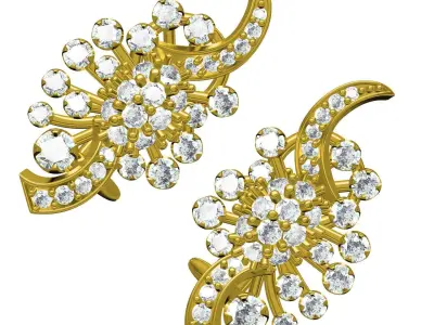 Antique Round Diamond Cluster Earring 3D print model