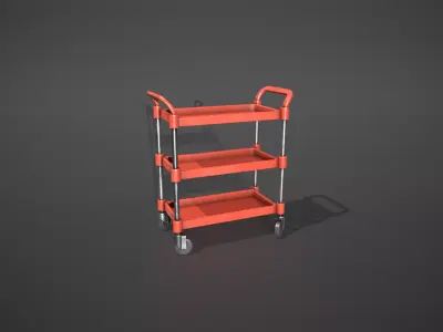 Three Tier Red Service Cart Low-poly 3D model