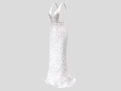 White Lace Gown Low-poly 3D model