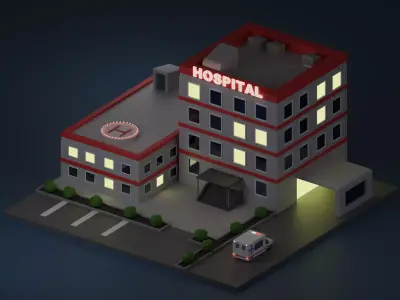 Hospital building at night Free low-poly 3D model