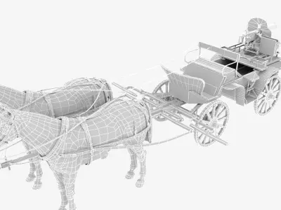 tachanka horse drawn carriage with gun Low-poly 3D model
