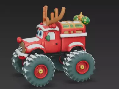 Reindeer Monster Truck 3D Model Festive Winter Vehicle Low-poly 3D model